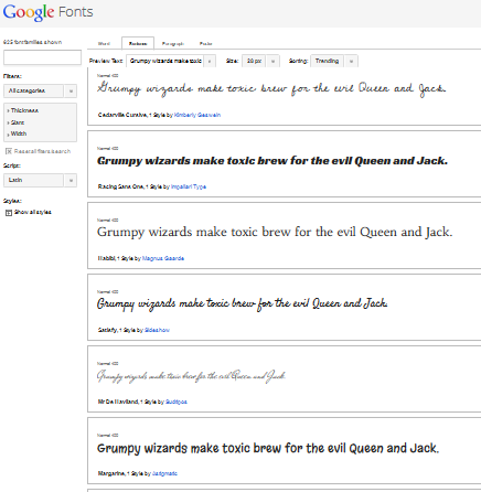 Multitud de fuentes gratuitas en Google Fonts